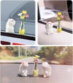 Cute Rabbit Car Dashboard Accessories Flowers Rear View Mirror Decorations, Funny Car Interior Accessories for Girls Women Daisy Charm - Image 3