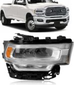 Chrome LED Daytime Running Light Headlights Assembly Compatible with 2019 2020 2021 2022 2023 2024 Dodge Ram 2500 3500 With bulb Right Passenger Side Headlamp OE 68360180AC