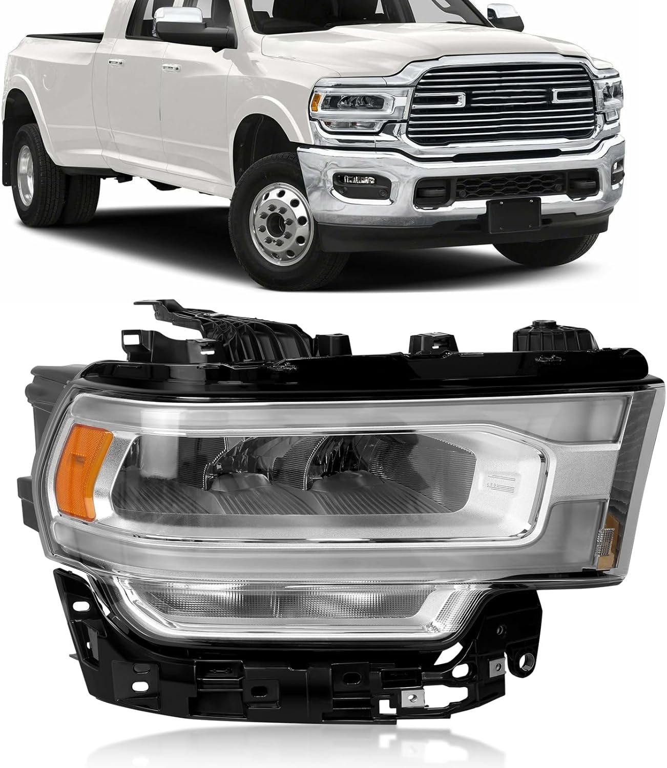 71KbY7OvMTL._AC_SL1500_.jpg Chrome LED Daytime Running Light Headlights Assembly Compatible with 2019 2020 2021 2022 2023 2024 Dodge Ram 2500 3500 With bulb Right Passenger Side Headlamp OE 68360180AC - Image 1