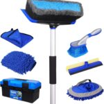 NIKCOSMK 62'' Car Wash Brush with Long Handle, Car Wash Kit with Tire Brush, Tower, Window Squeegee, Chenille Microfiber Car Wash Mop Mitt, Car Cleaning Brush Kit Supplies for Car, Truck, SUV, RV