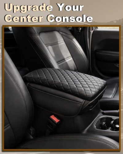 Armrest Cover for Jeep Wrangler JL Center Console Pad with Organizer Storage Pockets, Black Faux Leather Arm Rest Lid Cushion Accessories (2018-2026 Wrangler JL/Gladiator JT) - Image 2