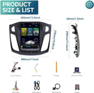 Ford Focus Car Stereo Radio 2012-2018 with Carplay/Android Auto, 10.4 Inch IPS Touch Screen Replacement with GPS Navigation Bluetooth 5GWiFi Mirror Link Backup Camera, 2G RAM 32G ROM - Image 8