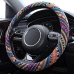Boho Steering Wheel Cover Elastic Microfiber for Women, Universal Fit 15 inch Car SUV, Hippie Style Protector Cover, Anti-Slip, Breathable, Absorbing Sweat - 01 - Image 2