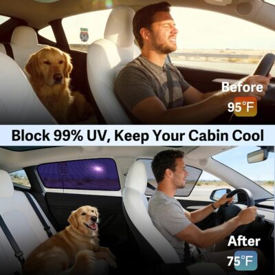 ZATOOTO Tesla Model Y Car Window Shades 4Pack | Clear for Safe Driving | Bluish-Purple for Passenger Comfort | UV Protection | Static Cling Side Window Sun Shade Blocker with Storage Bag | 2020-2024 | - Image 3