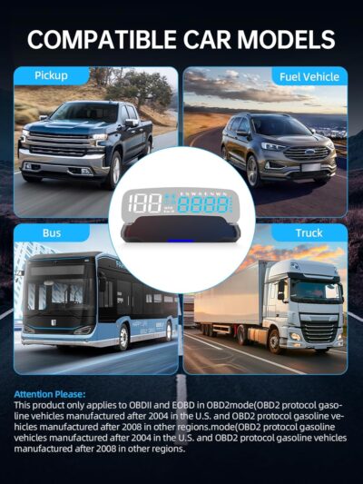 Head Up Display for Cars HOBS, Moman OBD2 Gauge Car HUD Digital GPS Speedometer with Projection Reflector Hudway Drive KM/H MPH Multiple Alarms for Most Cars with OBDII/EUOB After 2008 - Image 4