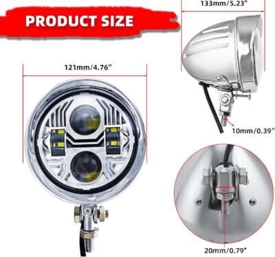FATECIM 4.5" Bullet Round Motorcycle LED Headlight with Visor 4 1/2 Inch Motorbike Hi/Lo Beam Headlamp Bottom Mount Heavy Duty for Harley Kawasaki Honda Yamaha Suzuki Chopper Cafe Racer Bobber Chrome - Image 5