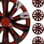 SCITOO 4-Pack 16 Inch Hubcaps Black & Red Wheel Cover Hubcaps for Cars