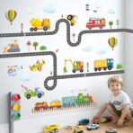 DECOWALL SG2-2107 Construction Transportation Wall Decals Car Truck Tractor Road Stickers for Kids Boys Living Room Decor Bedroom Playroom Nursery Peel and Stick Removable
