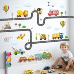 DECOWALL SG2-2107 Construction Transportation Wall Decals Car Truck Tractor Road Stickers for Kids Boys Living Room Decor Bedroom Playroom Nursery Peel and Stick Removable