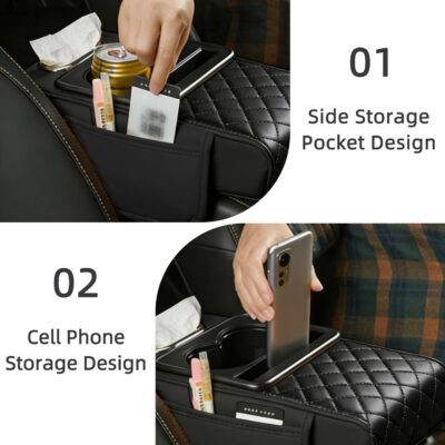 TourKing Car Armrest Cushion,5-in-1 Center Console Cover,Arm Rest Cover for Car,Car Armrest Storage Box, Tissue Box Slot, Phone Slot for Sedans, Car Accessories Interior Organizers for Most Cars - Image 9