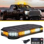 LUMENIX 42 LED Roof Top Strobe Beacon Light Bar Hazard Warning Emergency Flashing Plow Lights with Controller for Construction Vehicles Tow Trucks Postal Cars Snowplow Amber White (Patent Design)