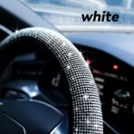 Bling Rhinestone Steering Wheel Cover with Crystal Diamond for Women, Sparkling Car Wheel Protector Universal Fit 14-15 inches - White - Image 3