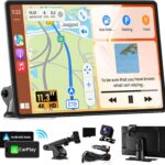 Portable A pple Carplay Screen for Car, 11.3" Extra Large Wireless Car Play & Android Auto Screen for Car, Car Stereo with 4K Dash Cam, App View, Backup Camera,GPS,Mirror Link,FM, Voice Control