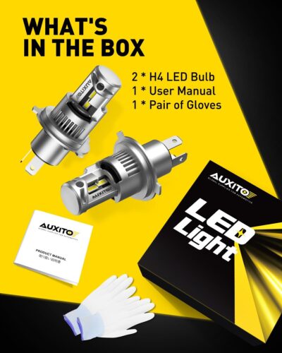 AUXITO H4/9003 Bulbs, 80,000LM 15X Super Output, 6500K Cool White, Long Lifespan, 1:1 Mini Size Replacement Light Bulbs, Plug-N-Play, Pack of 2 - Image 6