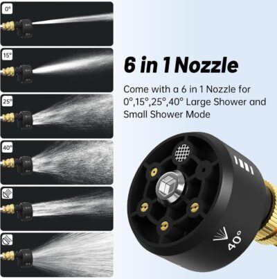 Portable Cordless Pressure Washer, 18 bar Portable Power Washer with 6-in-1 Nozzle, 6L/min Hand Held Pressure Washer with 2 Batteries, Sprays 6-10m Away, Battery Power Cleaner for Car, Garden, Home. - Image 2