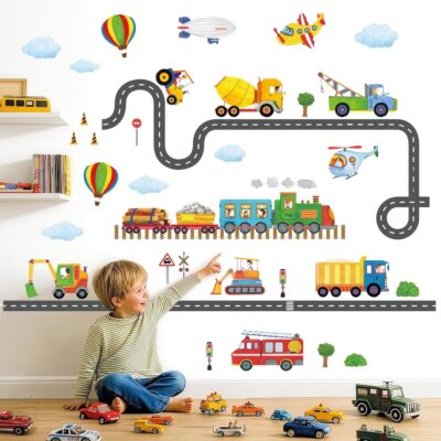 DECOWALL SG2-2107 Construction Transportation Wall Decals Car Truck Tractor Road Stickers for Kids Boys Living Room Decor Bedroom Playroom Nursery Peel and Stick Removable - Image 2
