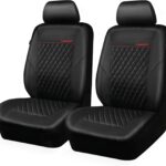 CAR PASS Quilting Leather Seat Cover Two Front Seats Only, Universal Fit Automotive Front Seat Covers Waterproof Deluxe PU Premium Vinyl Luxury for Cars Sedan Van SUV Airbag Compatible 2 Pieces,Black