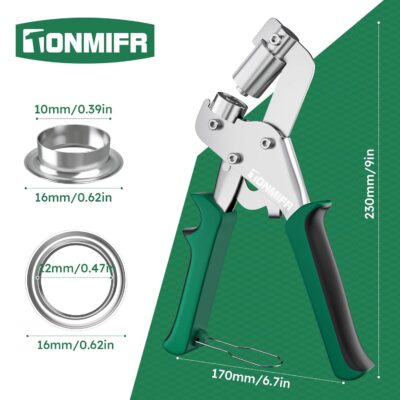 Professional Grommet Tool Kit with 3/8 Inch Eyelets - Heavy Duty Metal Grommet Press for Fabric, Leather, Tarps, DIY and Crafts, Tonmifr Grommet Kit with Hole Cutter, Pliers & 300 Pcs 10mm Grommets - Image 4