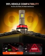 SEALIGHT H11/H9/H8 Light Bulb, 10X Super Brighter than Halogen, 6500K White Built-in Driver, LED Bulbs 360° Adjustable Plug-N-Play, 70000Hrs Lifespan with Cooling Fan, IP68 Waterproof, 2 Pack - Image 5