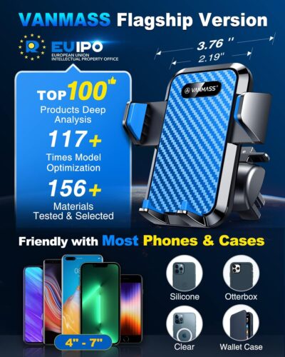 VANMASS【85+LBS Strongest Suction & Military-Grade Ultimate Car Phone Mount【Patent & Safety Certs】 Cell Phone Holder Truck for Dashboard Windshield Vent for iPhone 17 Pro Max 16 15 14, Blue - Image 4