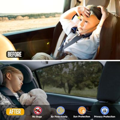 Car Rear Side Window Shades,2 Pack Stretchy Mesh Car Window Screens Sun Shades Mosquito Nets Covers Fit for 96% Cars SUVs, Anti-Sun Glare,UV Protection,Privacy Protection - Image 3