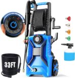 Pressure Cleaner 5000 PSI Adjustable Pressure, Power Cleaners Powered with 33ft Pressure Hose, 4 Nozzles and 500ml Foam Cannon, Cleaner Machine for Home, Car, Blue