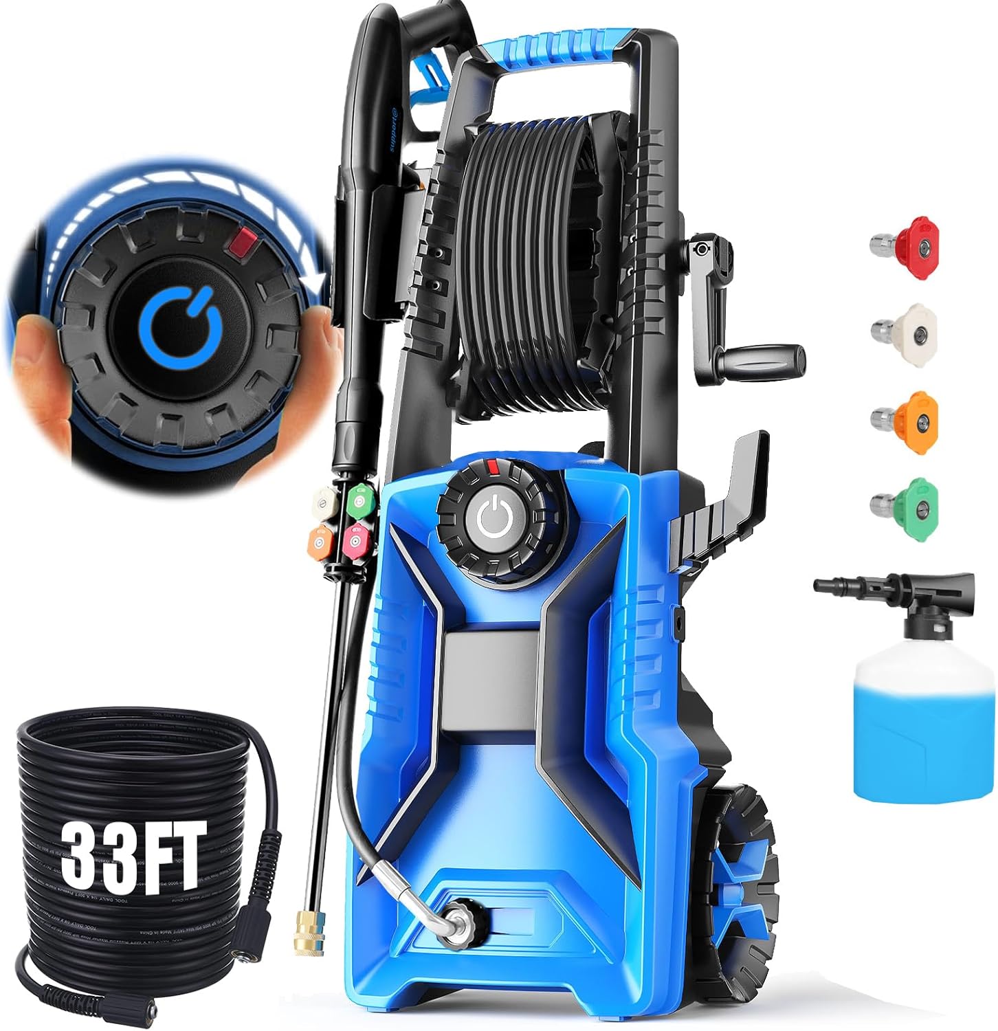 71LHgmRa3xL._AC_SL1500_.jpg Pressure Cleaner 5000 PSI Adjustable Pressure, Power Cleaners Powered with 33ft Pressure Hose, 4 Nozzles and 500ml Foam Cannon, Cleaner Machine for Home, Car, Blue - Image 1