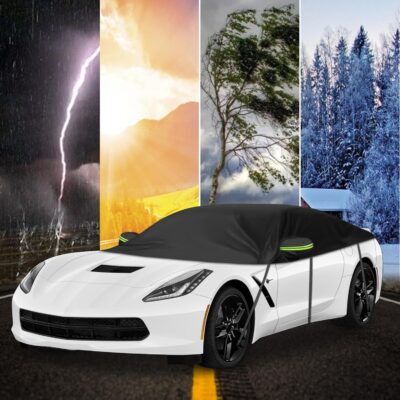 Black Half Car Cover Compatible with 1997-2025 Corvette, Protector Car Body Covers for Windproof Dustproof UV Resistant Protect Your Windshield and Roof - Image 7