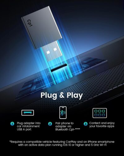 Wireless Carplay Adapter for iPhone - Plug & Play Convert Wired to Wireless CarPlay for Cars from 2016 and iOS 10+, No Latency Mini USB Type A Black - Image 3