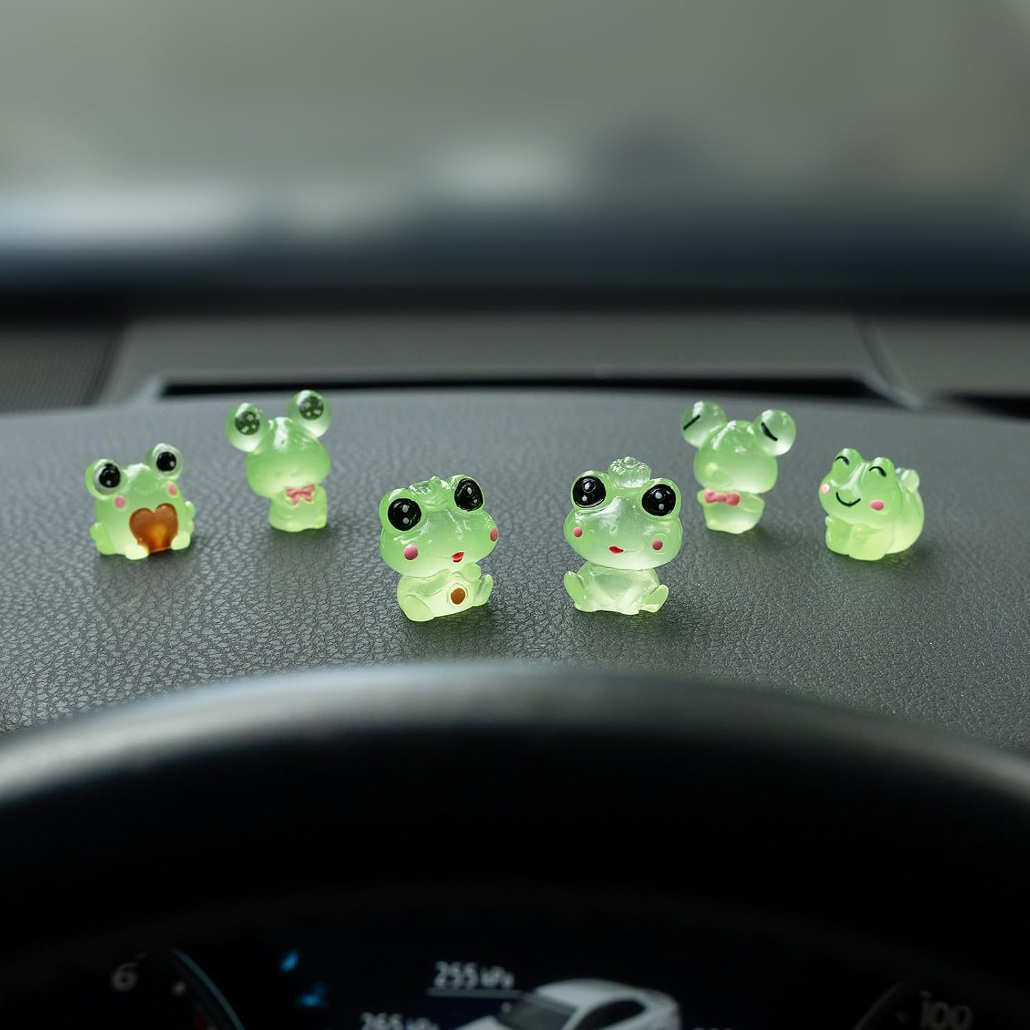 71LRG96MCeL._AC_SL1500_.jpg Luminous Frog Car Dashboard Decor, 6PCS Fun Frog Car Dash Decorations Rear View Mirror Ornament Interior Accessories - Image 1