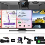 Largest 11.5" Portable Carplay Screen for Car, 4K Wireless Car Play & Android Auto, Upgrade Touchscreen with Dash Cam, App Control/Loop Recording/Backup Camera/Mirror Link/GPS/FM for All Vehicles