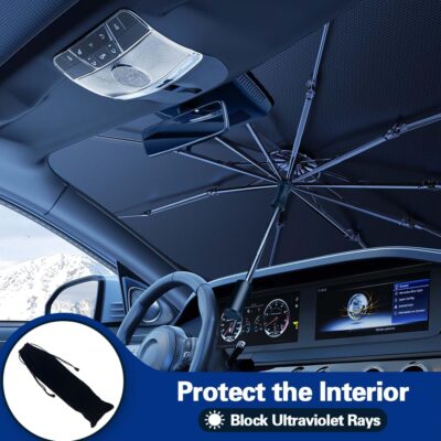 2026 Windshield Sun Shade Umbrella, Foldable Car Umbrella Sunshade with UV Block Car Front Window (Heat Insulation Protection) for Auto Windshield Covers Trucks Cars (Large) - Image 3