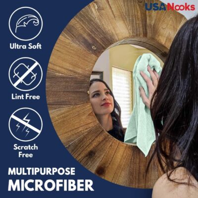 USANOOKS Microfiber Cleaning Cloth - Sea Green - 12Pcs (12.5x12.5 inch) High Performance - 1200 Washes, Ultra Absorbent Car Towel Traps Grime & Liquid for Streak-Free Mirror Shine - car Washing Cloth - Image 4