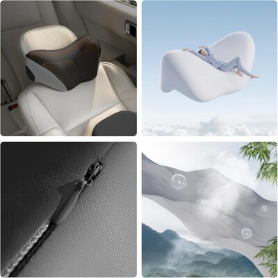 BEBAS Car Headrest Pillow, Memory Foam Neck Support Pillow for Cars - Ergonomically Designed for Long Drives, Travel & Commuting, Pain Relief with Removable & Washable Cover (Black Gray, 1-Pack) - Image 6