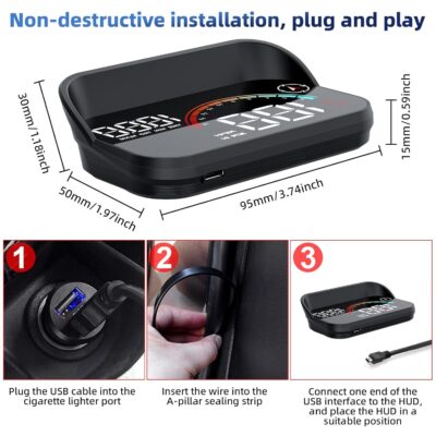 ARTILAURA Windshield GPS Speedometer Head Up Display HUD 3.5 Inches Digital GPS Speedometer Smart Gauge Overspeed,Compass, Mileage for Most Car Vehicles - Image 6