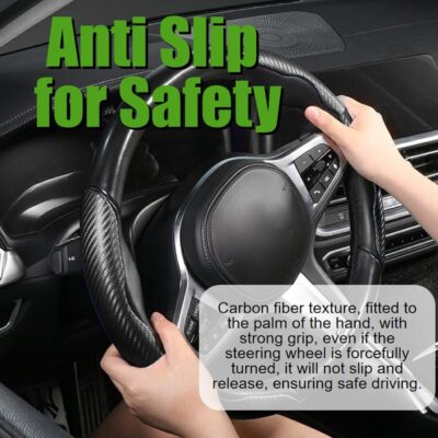 WSSROGY 3 Pack Anti-Skid Segmented Carbon Fiber Car Steering Wheel Cover Protector Universal for Most Car Wheel (Black) - Image 4