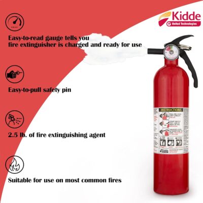 Kidde FA110 Multipurpose Fire Extinguishers 2 Pack - Red, (Rating 1-A:10-B:C) Includes Wholesalehome Cleaning Cloth - Image 2