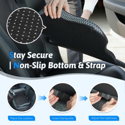 Wedge Car Seat Cushion for Better Visibility & Sciatica Pain Relief - High Density Memory Foam, Non-Slip Ergonomic Car Seat Cushion for Driving, Universal Fit for Car, SUV,Truck & Tractor - Image 6