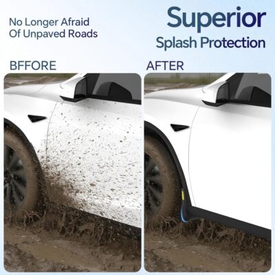 Farmogo Mud Flaps for Tesla Model Y Juniper Accessories 2025 2026 - [with Yellow Warning Strip] No Drilling Required Splash Guards All-Weather Body Kits for Tesla Model Y Accessories Black (Set of 4) - Image 2