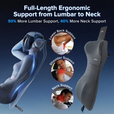 Lumbar Support Pillow for Car with Headrest, Memory Foam Cushion for Back & Neck Support, Muscle Fatigue Relief, Full-Length S-Curve Support for Long Drives, Fits Cars, SUVs, Trucks - Image 3