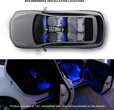Car LED Strip Light, 12V 24 LEDs Neon Ambient Lighting Night Light w/Cigarette Adapter Plug, Under Dash Atmosphere Lights Decorative Lamp (Blue, USB Port) - Image 5