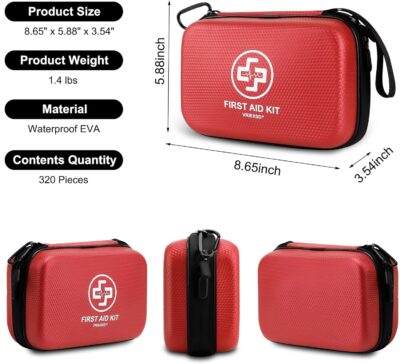 Premium First Aid Kit, 320 Piece Waterproof Hard Shell Eva First Aid Kit for Home, Camping, Cars, Hiking, Travel, Businesses & Outdoor Emergencies - Emergency Medical Kits (Red) - Image 2