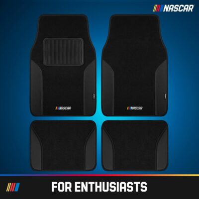 NASCAR Car Floor Mats, Carpet & Black Leather Design Car Mats, Universal-Fit All-Weather Car Floor Mats with Built-in Heel Pad & Anti-Slip Backing, Durable Odorless Automotive Interior Accessories - Image 9