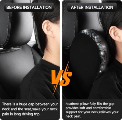 2 Pack Diamond Car Neck Pillow for Women, Memory Foam Neck Pillow for Chair for Lower Back Pain Relief, Car Headrest Pillow with Adjustable Strap, Comfort Softness Neck Support Pillow(Black) - Image 5