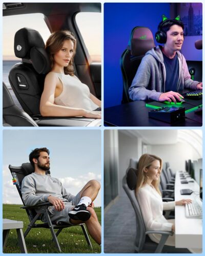 Aukee Car Headrest Pillow Memory Foam Car Neck Pillow with Adjustable Strap Soft Leather Headrest for Driving Home Office Black (1PC) - Image 6