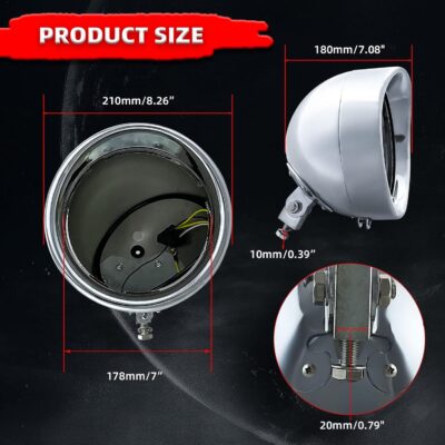 FATECIM Motorcycle 7" Round Headlight Bucket Housing with Visor 7 Inch LED Headlamp Shell Protective Cover Heavy Duty Universal for Harley Kawasaki Honda Yamaha Suzuki Chopper Cafe Racer Bobber Chrome - Image 4
