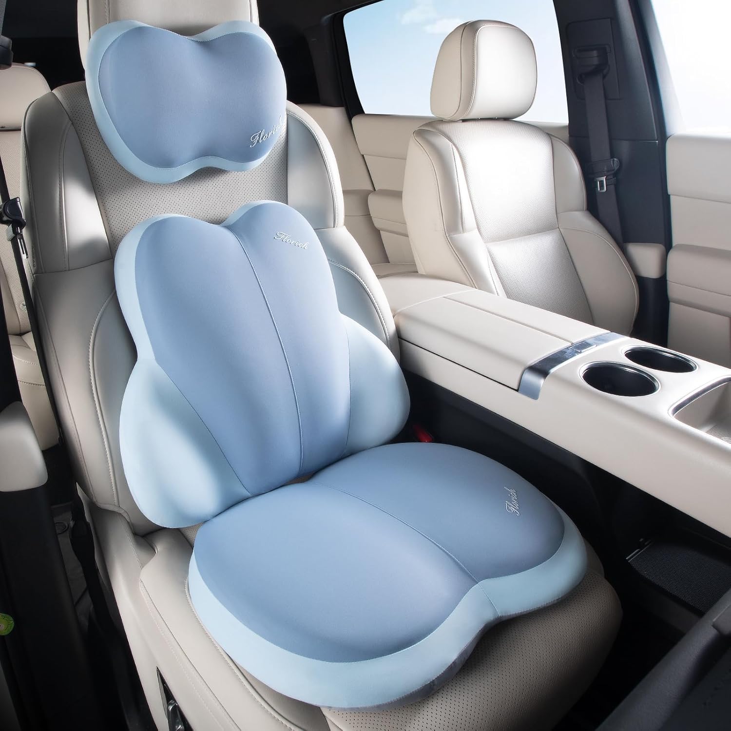 71Lu6-AhFRL._AC_SL1500_.jpg FLORICH 3 PCS Seat Cushion for Carseat Lumbar Support Pillow Car Neck Headrest Pillows Ultrathick Memory Foam Seat Pads Pressure Relief Back Cushion for Office Chair(Blue) - Image 1