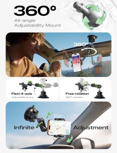 MAGIC JOHN Car Phone Holder, Ultra-Durable Mteal Phone Holders for Your Car, 360° Rotation Cell Phone Car Mount for Windshield, Suction Cup Car Phone Mount for iPhone Samsung All Smartphone - Image 3