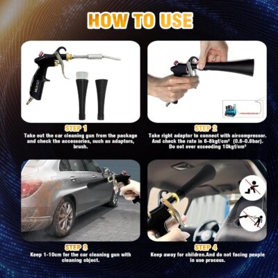 Air Blow Gun Car Interior Cleaning Gun High Pressure Car Detailing Cleaning Tool with Nozzle and Auto Detailing Dusting Brush for Quickly Blasts Dirt and Dust from Surface - Image 6