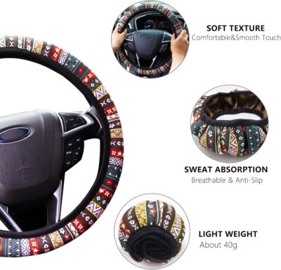 Steering Wheel Cover for Women Boho Universal Steering Wheel Covers Protector Car Accessories for Car 15 inch (Boho) - Image 3